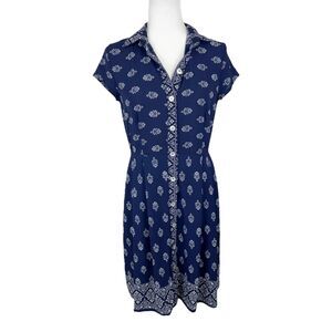 Single Los Angeles Dress Women Extra Small Blue White Paisley Print Short Sleeve